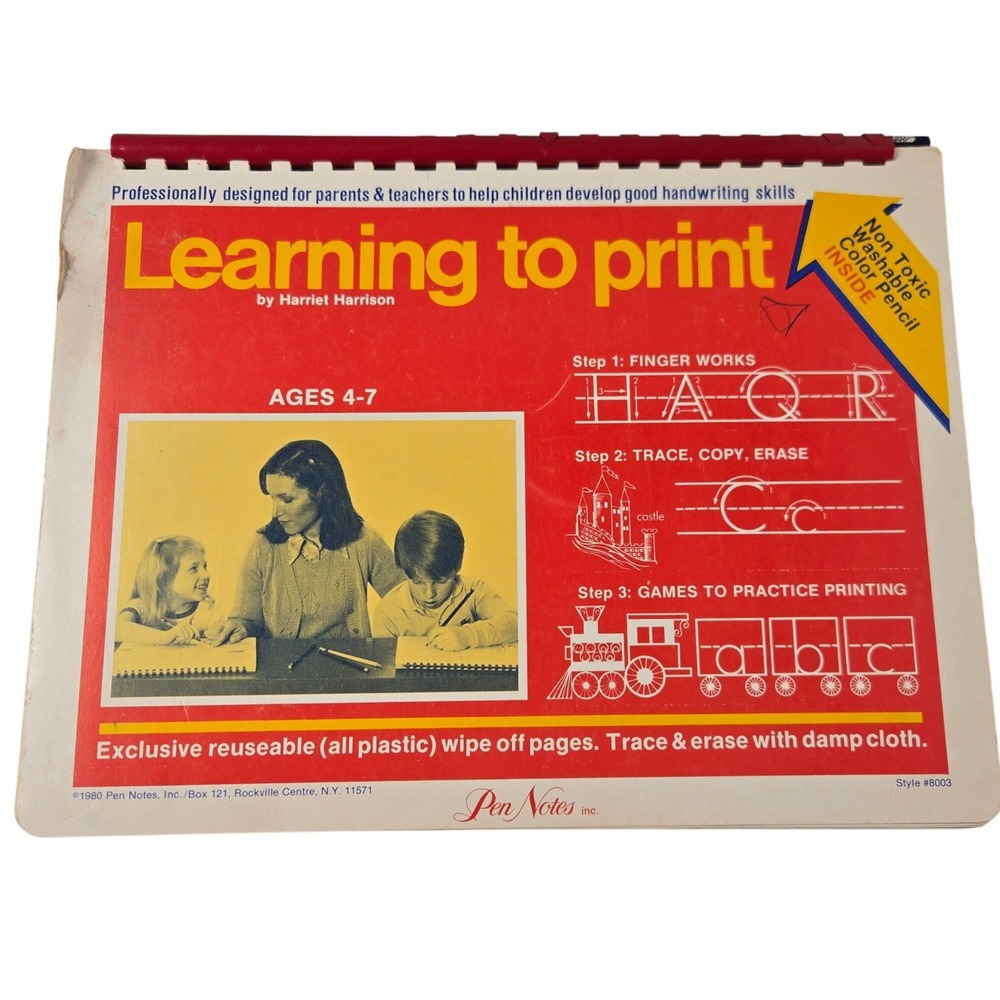 Vintage 1980 Learning to Print Reusable Trace & Erase Workbook Harriet Harrison